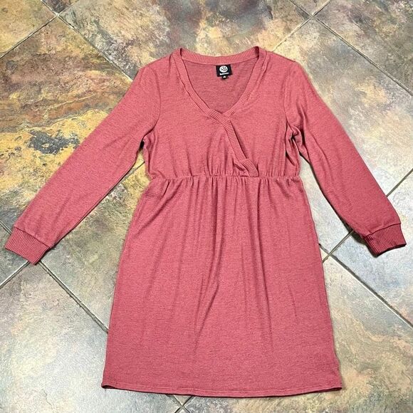 Bobeau Burgundy Mini Long Sleeve Wrap Sweater Dress Large - Picture 3 of 11